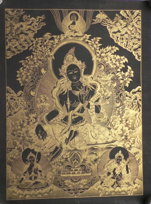 516x700 Thangka Green Tara Gold Painting On Canvas - Green Tara Painting