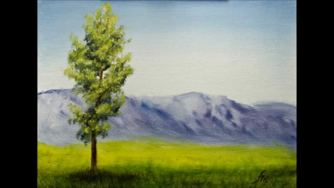 1280x720 Green Tree Landscape Oil Painting On Panel - Green Tree Painting