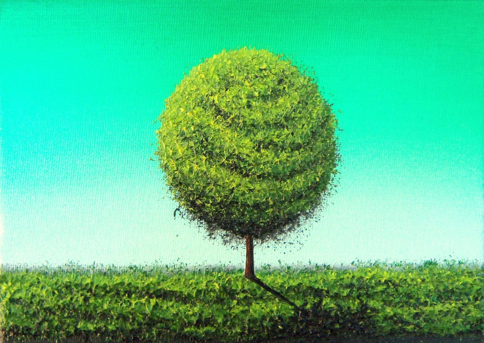 1600x1134 Green Tree Oil Painting, Emerald Sky Summer Painting, 5 X 7 - Green Tree Painting