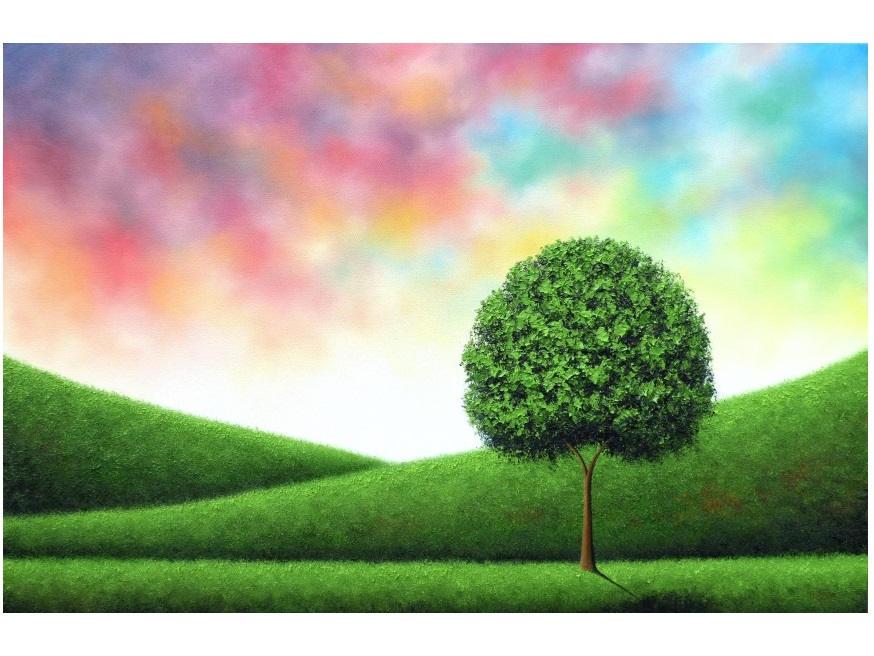 874x656 Green Tree Painting, Colorful Textured Original Oil Painting - Green Tree Painting