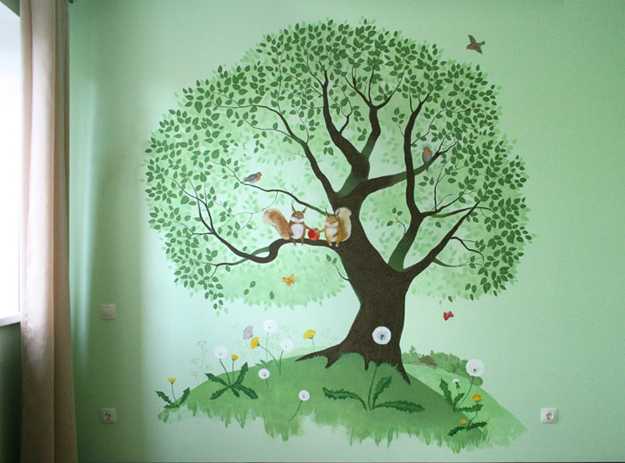 625x463 24 Modern Interior Decorating Ideas Incorporating Tree Wall Art - Green Tree Painting