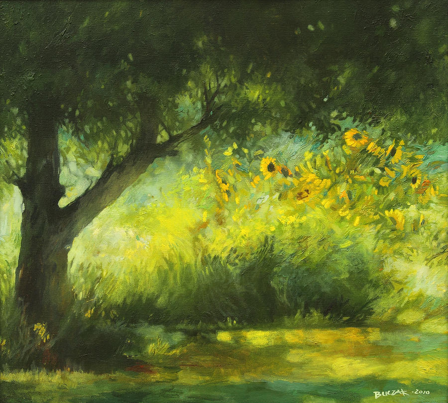 900x810 The Shady Tree Painting By Susan Buczak - Green Tree Painting
