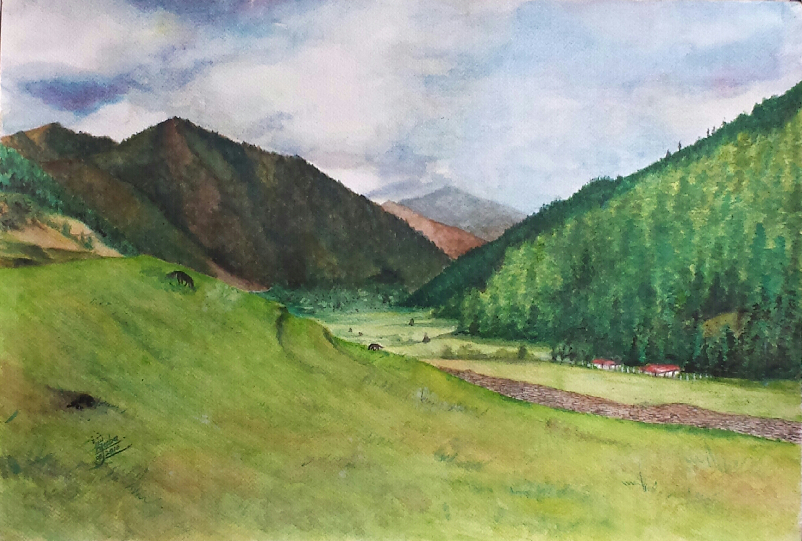2721x1835 Green Valley View In Sangti, Arunachal Pradesh Sheebasartweb - Green Valley Painting