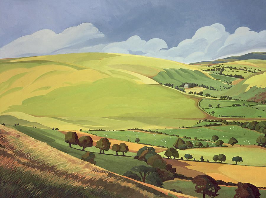 900x671 Small Green Valley Painting By Anna Teasdale - Green Valley Painting