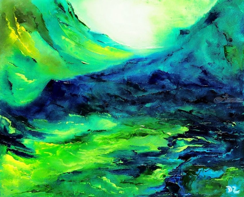 850x689 The Valley Paintings By Daria Zaseda - Green Valley Painting