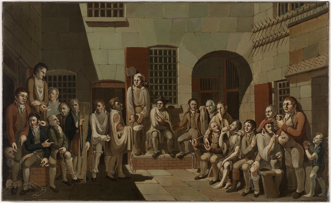 1400x861 The Mock Trial [Scene Inside Newgate Prison], 1812, Painted By - Greenway Painting