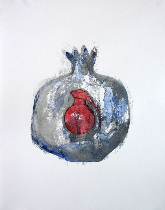 570x724 Pomegranate Grenade Watercolor Monoprint Painting By Ankarabin - Grenade Painting
