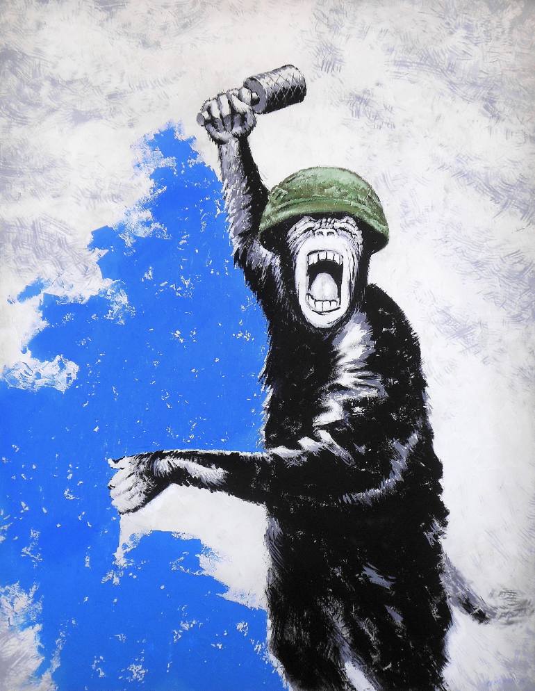 770x994 Saatchi Art Monkey With A Grenade Painting By Evgen Semenyuk - Grenade Painting
