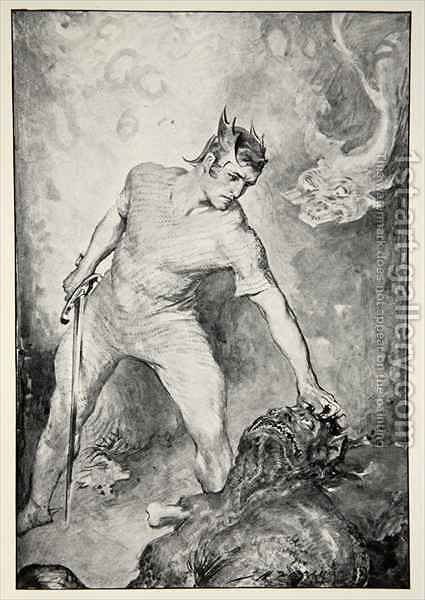 425x600 Beowulf Shears Off The Head Of Grendel (After) Bacon, John Henry - Grendel Painting