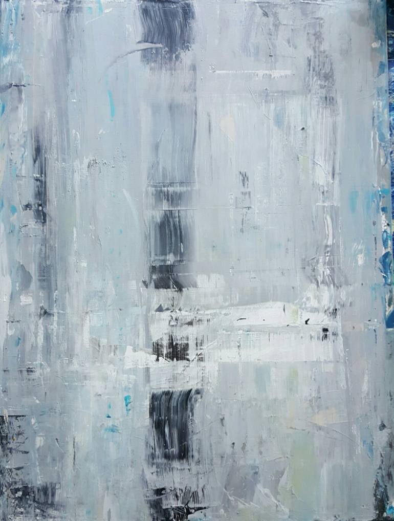 770x1018 Saatchi Art Grey Mist Grey White, Blue Abstract Painting By - Grey Abstract Painting