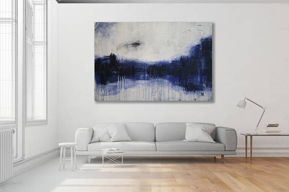 570x380 Textured Blue And Grey Abstract Painting Modern Art - Grey Abstract Painting