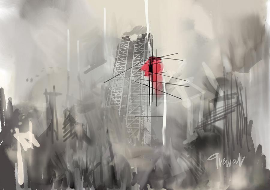 900x636 City Of London Skyline Grey Abstract Painting Digital Art By - Grey Abstract Painting