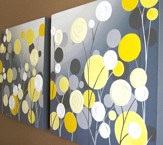 570x506 Yellow And Grey Painting Wall Art Textured Yellow And Grey - Grey And Yellow Painting