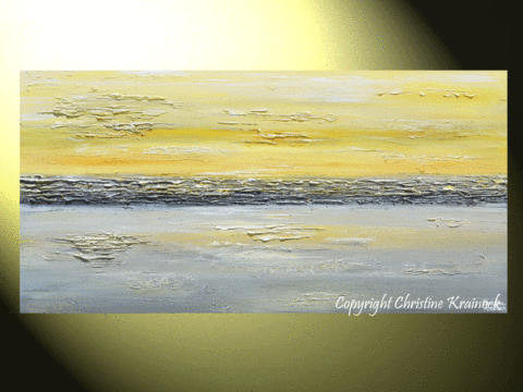 480x360 Giclee Print Art Abstract Painting Yellow Grey Wall Art Coastal - Grey And Yellow Painting