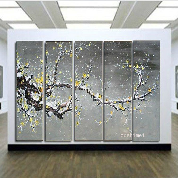 700x700 Handmade Wall Painting Grey Picture Plum Blossom Home Decor Canvas - Grey Canvas Painting
