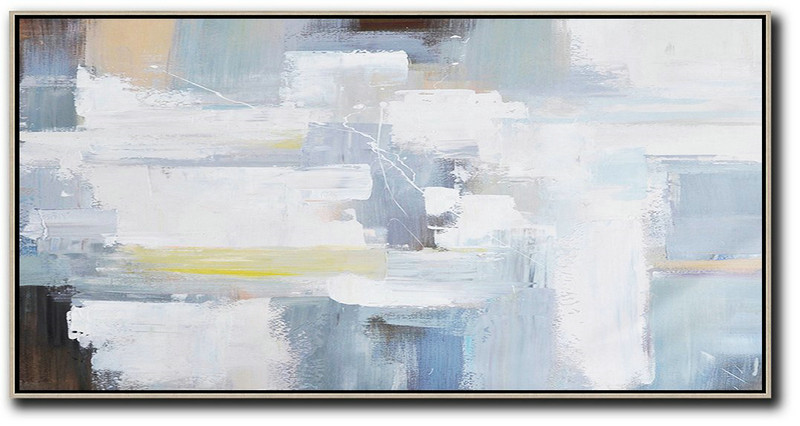800x426 Huge Abstract Painting On Canvas,horizontal Palette Knife - Grey Canvas Painting