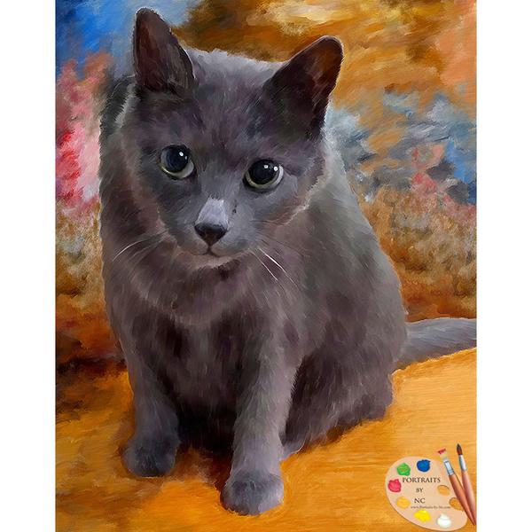 600x600 Grey Cat Portrait From Photo 541 Portraits By Nc - Grey Cat Painting