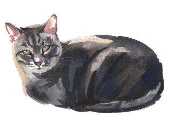 340x270 Hand Painted Cat Art Etsy - Grey Cat Painting
