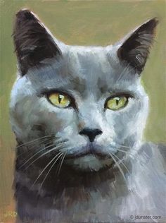 236x316 Original Fine Art By J. Dunster In The Fine - Grey Cat Painting