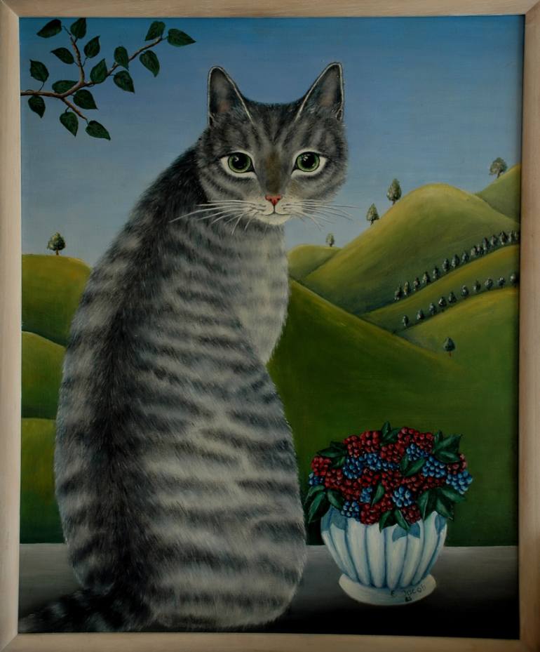 770x929 Saatchi Art Big Grey Cat Painting By Elsa Jacob Moosbrugger - Grey Cat Painting