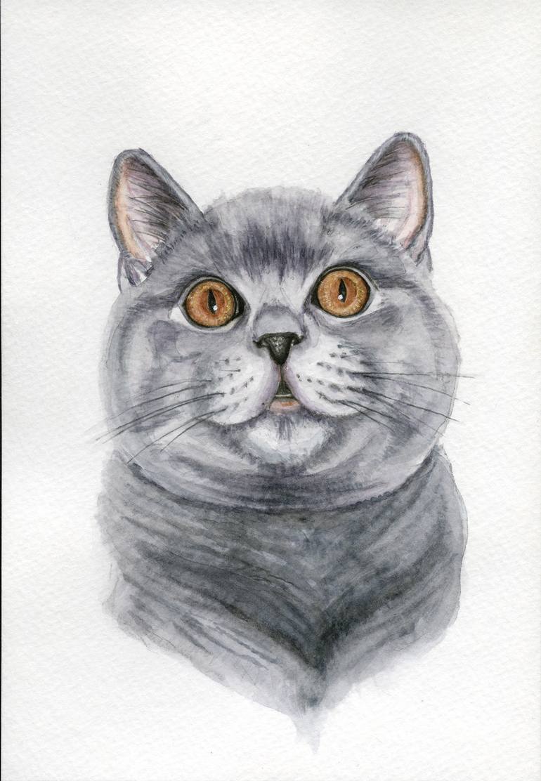 770x1112 Saatchi Art Russian Grey Cat Painting By Theresa Harris - Grey Cat Painting