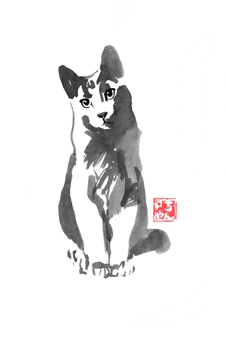 770x1155 Saatchi Art Grey Cat Painting By Pechane Sumie - Grey Cat Painting