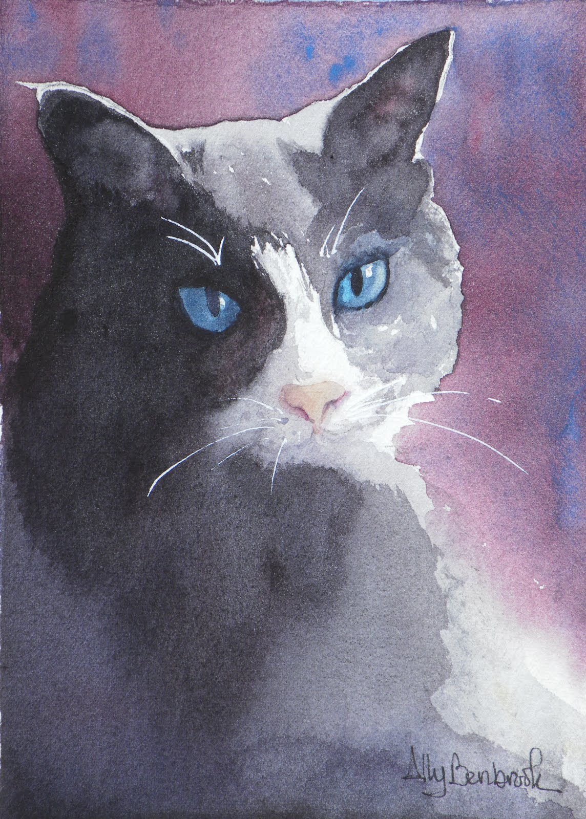 1144x1600 Watercolor Artists International Seventh Heaven Grey Cat - Grey Cat Painting