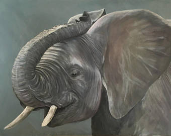 340x270 Elephant Painting Etsy - Grey Elephant Painting