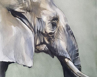 340x270 Zebra Art African Art African Painting Original Oil Painting - Grey Elephant Painting