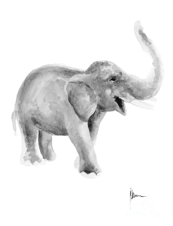 688x900 Elephant Art Print Watercolor Painting Gray Elephant Decorations - Grey Elephant Painting