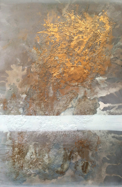 420x640 Beautiful Texture Original Painting, White, Gold, And Grey - Grey Painting