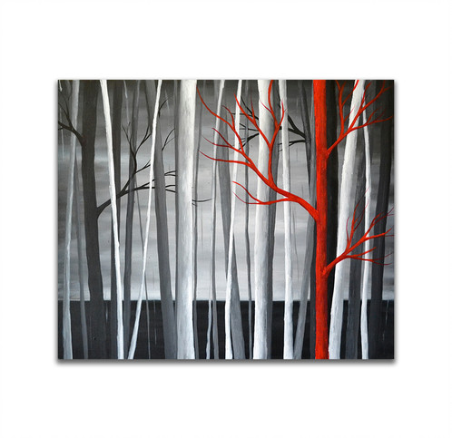498x483 Black White Red - Grey Tree Painting
