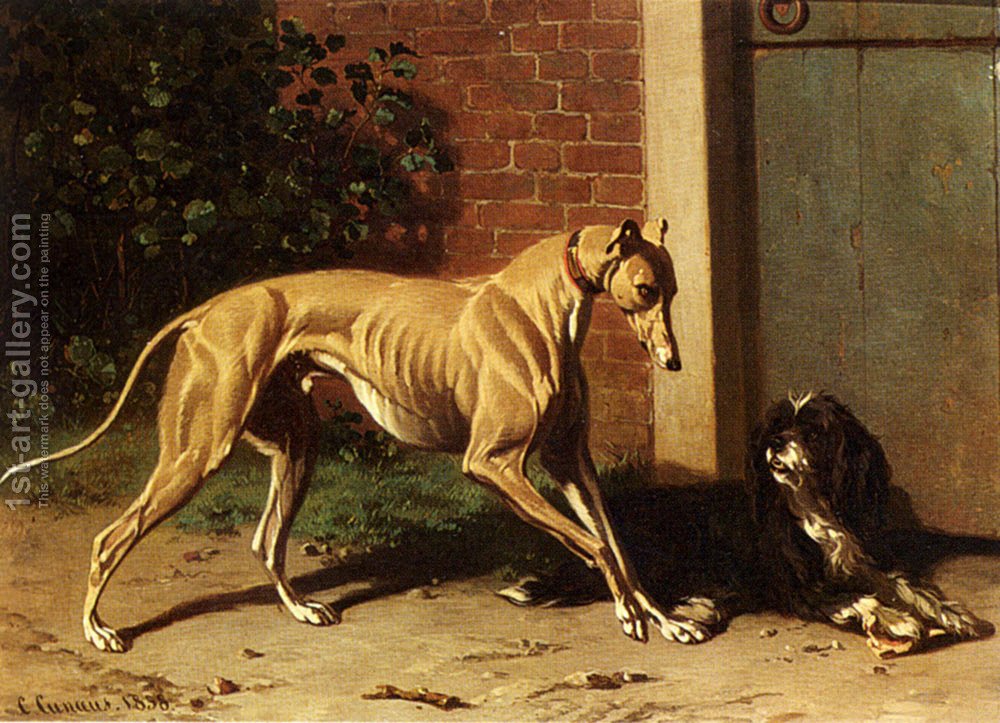 1000x723 A Greyhound And A Shepherd Dog Conradyn Cunaeus Reproduction 1st - Greyhound Painting