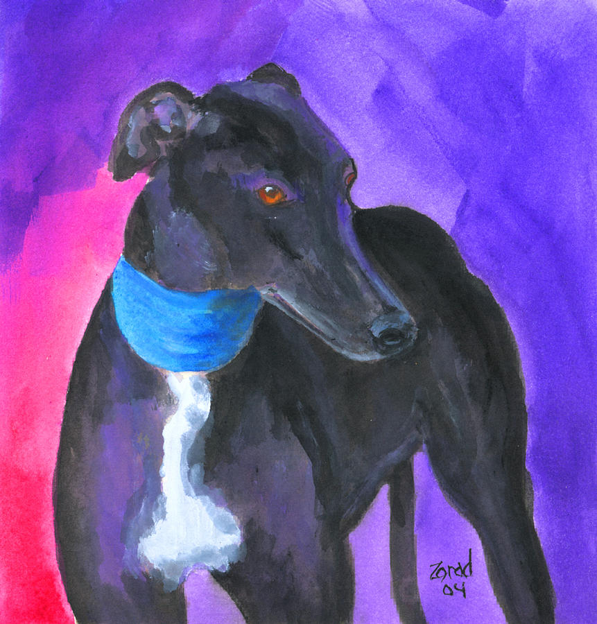 861x900 Black Greyhound Watercolor Painting By Mary Jo Zorad - Greyhound Painting