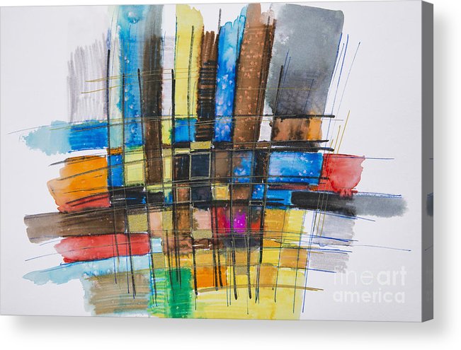 651x495 Painting Of A Colourful Grid Acrylic Print By Tara Thelen - Grid Painting