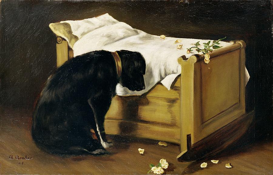 900x578 Dog Mourning Its Little Master Painting By A Archer - Grief Painting