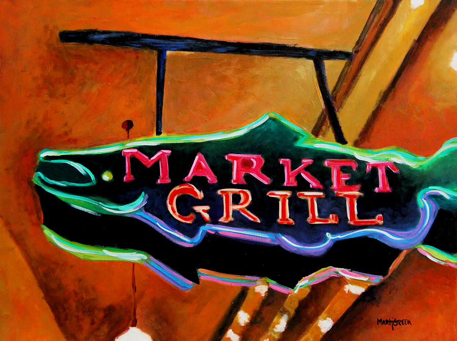 900x673 Market Grill Painting By Marti Green - Grill Painting
