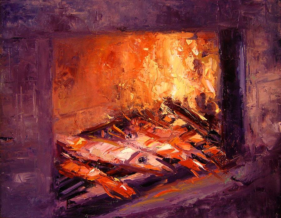 900x698 Seafood On The Grill Painting By R W Goetting - Grill Painting