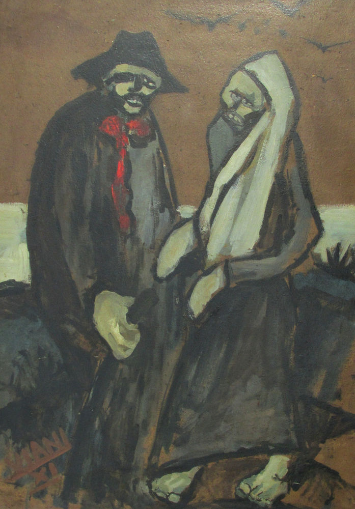 697x1000 Antique Oil Painting Expressionism Gothic Grim Reaper Scarecrow - Grim Reaper Oil Painting
