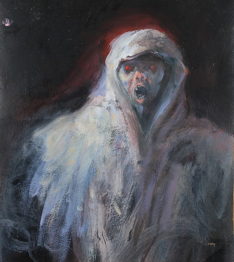 750x840 Charles Sibley (American, 1921 2005). The Grim Reaper And He - Grim Reaper Oil Painting