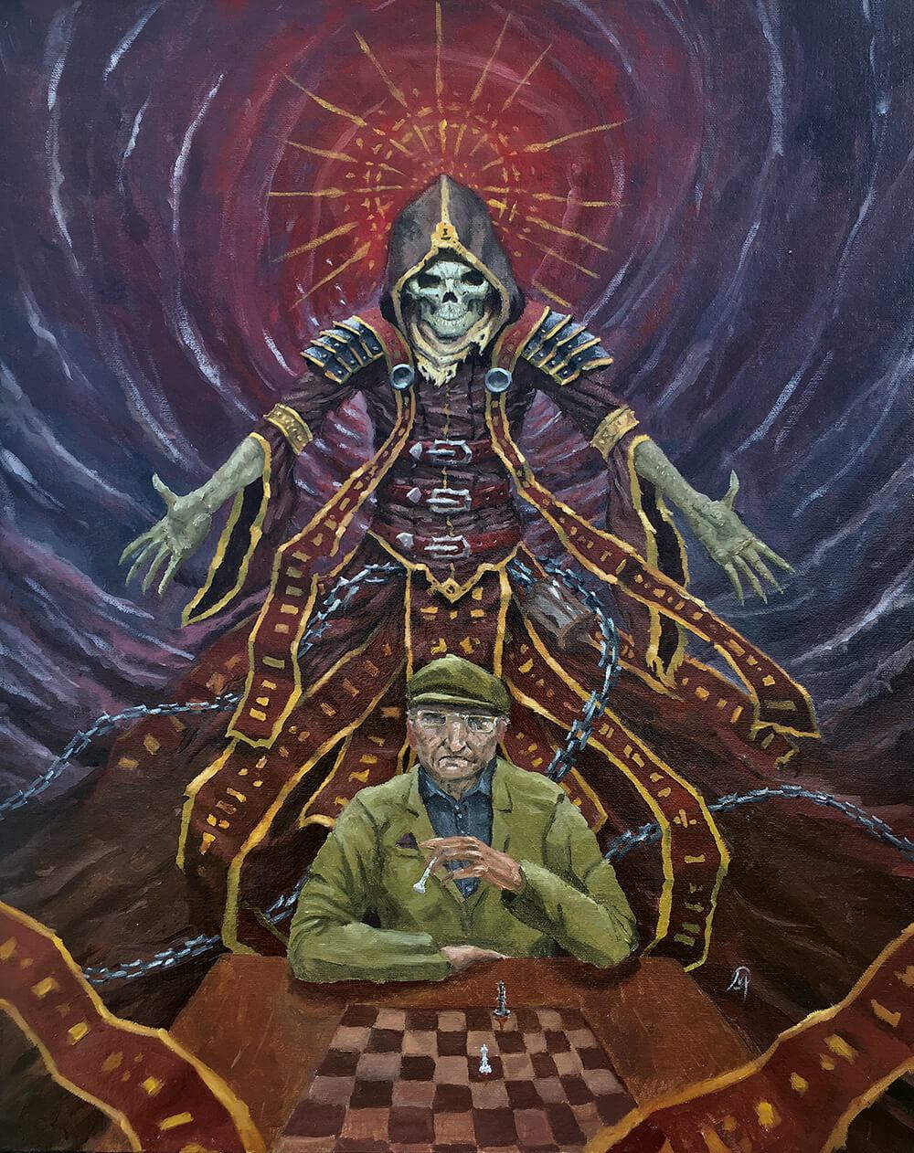 1000x1262 First Impression With Water Mixable Oils Adam Miconi Artwork - Grim Reaper Oil Painting