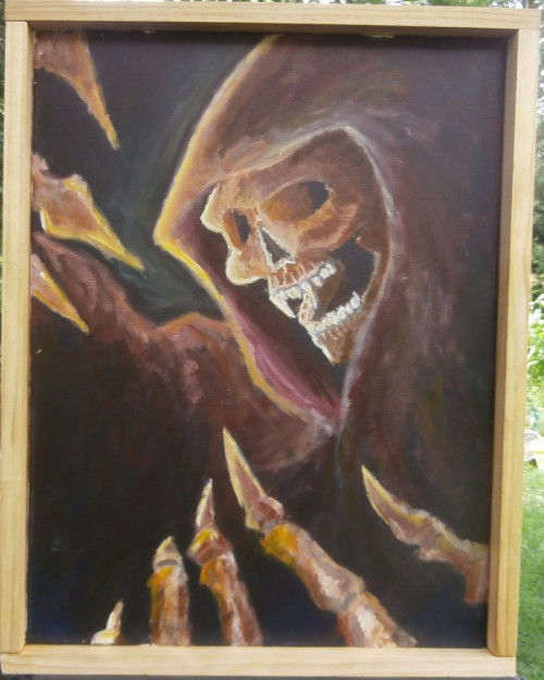 500x625 Original Acrylic Hand Painting Of Grim Reaper Title End - Grim Reaper Painting