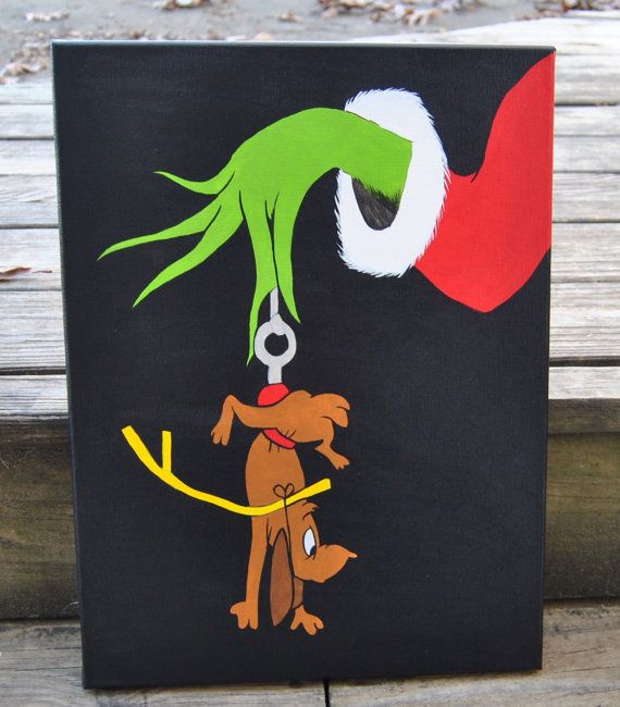570x650 How The Grinch Stole Christmas Canvas Painting Max Grinch Wall Art - Grinch Painting