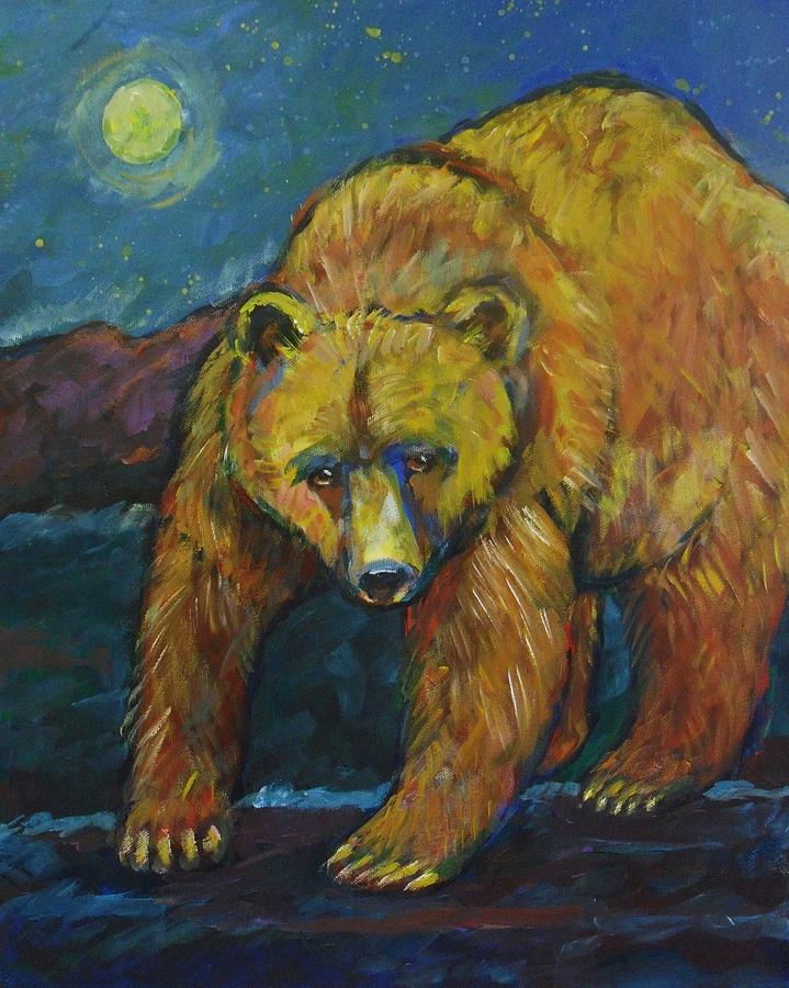 719x900 Midnight Bear Grizzly Bear Painting By Carol Suzanne Niebuhr - Grizzly Bear Painting