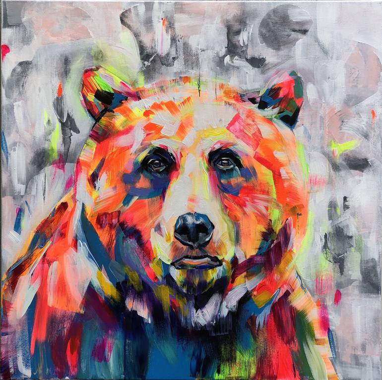 770x767 Saatchi Art Californian Grizzly Bear Painting By Jun Yang - Grizzly Bear Painting