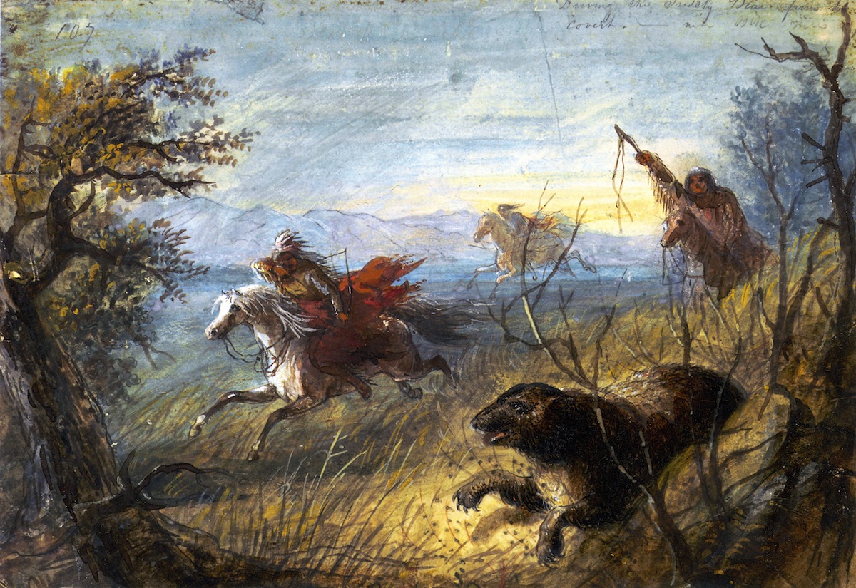 1200x825 Grizzly Bear Hunt Painting Alfred Jacob Miller Oil Paintings - Grizzly Bear Painting