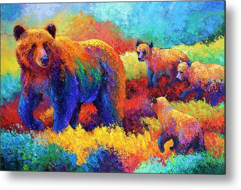 493x389 Denali Family Metal Print By Marion Rose Printing, Prints - Grizzly Bear Painting Canvas