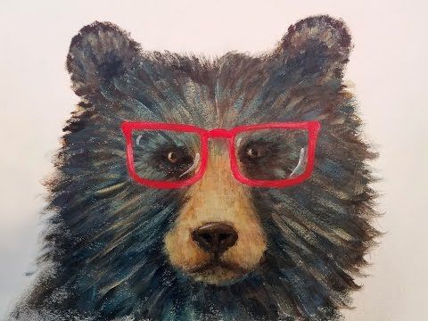 480x360 Hipster Grizzly Bear With Glasses Acrylic Painting Impressionist - Grizzly Bear Painting Canvas