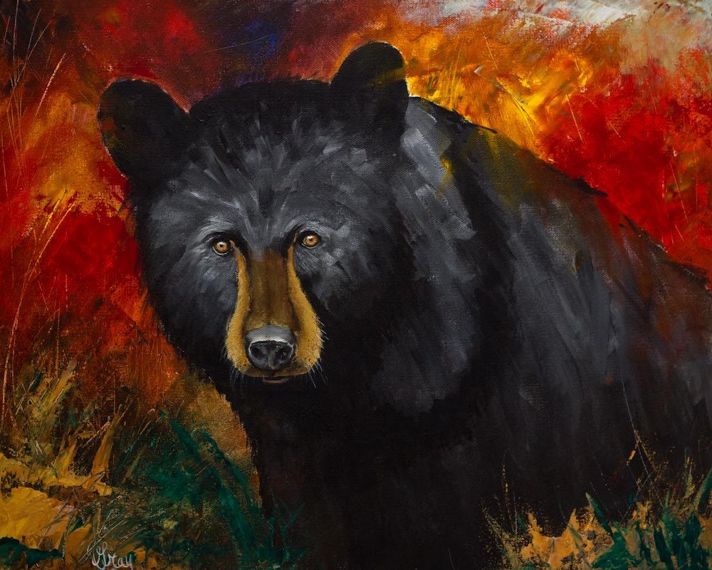 1000x800 Black Bear Art Giclee On Canvas Rustic Modern Bear Wall Art - Grizzly Bear Painting Canvas