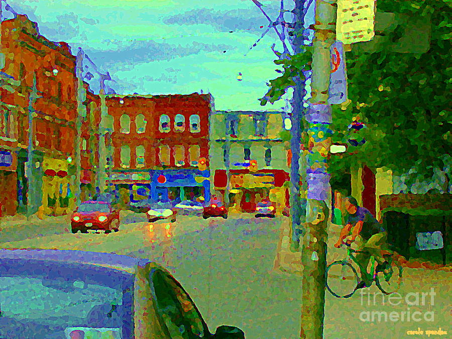 900x675 Paintings Of Toronto Street Scenes Biking By Lennies Grocery Store - Grocery Store Painting